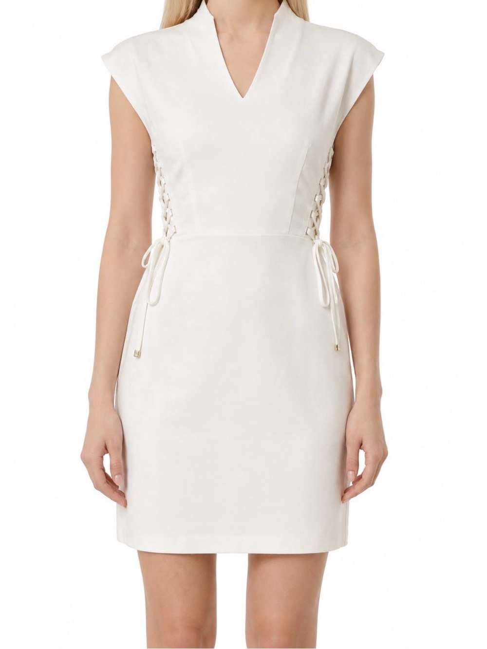 Escada White Lace-Up Side Sheath Dress